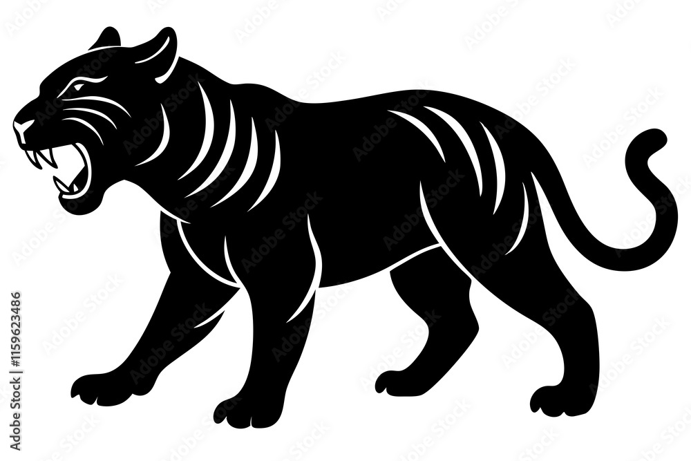 roaring tiger black silhouette vector, Simple silhouette Design vector icon with white background roaring tiger black silhouette vector, Simple silhouette Design vector icon with white background