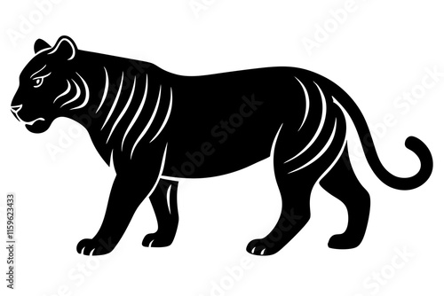 Tiger black silhouette vector, Simple silhouette Design vector icon with white background