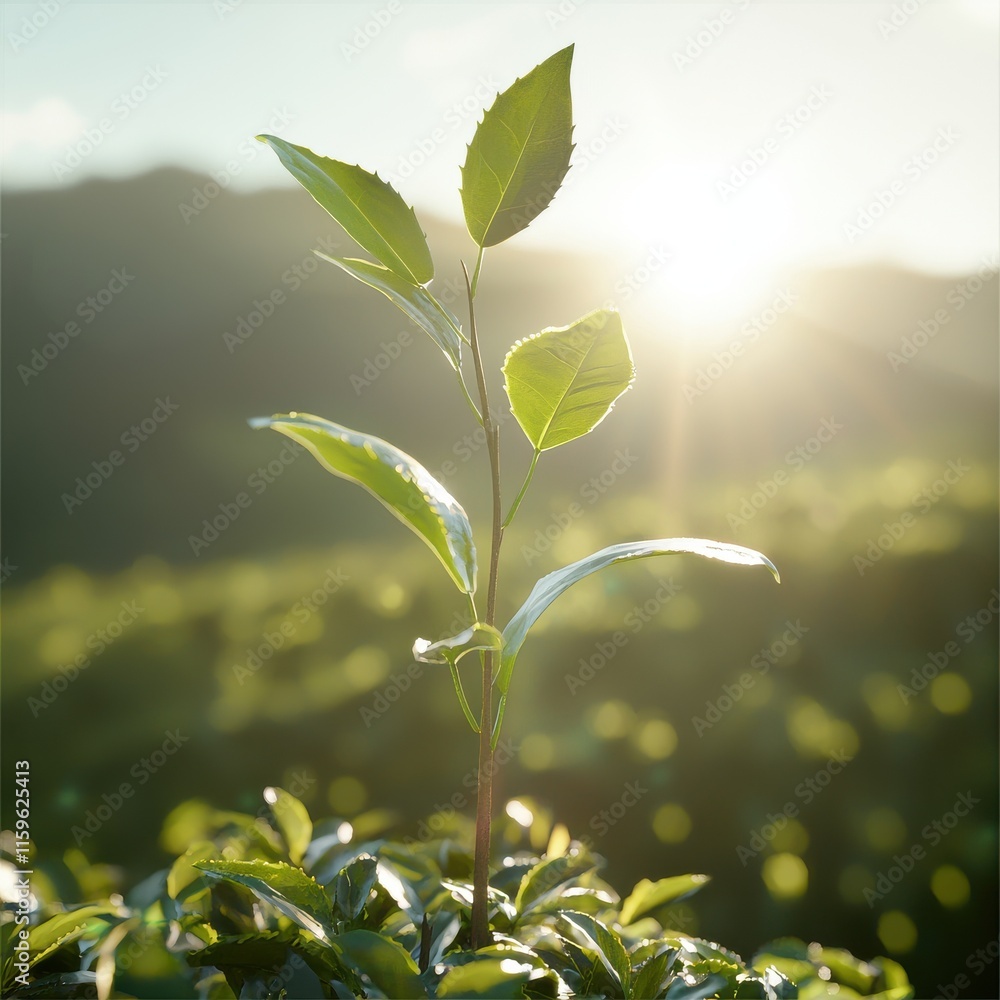 Obraz premium Premium tea harvesting process in lush green fields high-resolution textures natural environment close-up view
