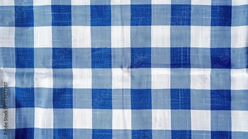 Blue Gingham Tablecloth Pattern Background with Copy Space