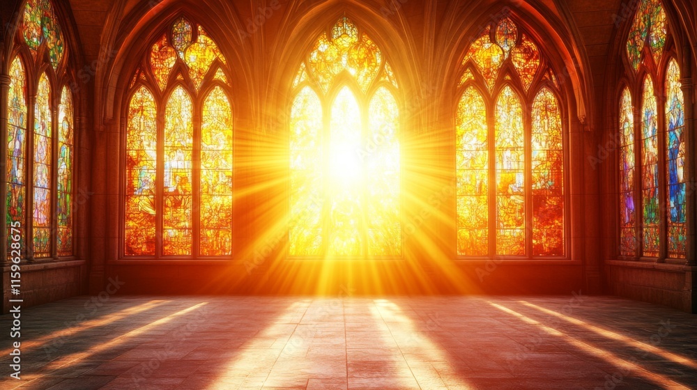 Obraz premium Grand Archways with Intricate Stained Glass Light