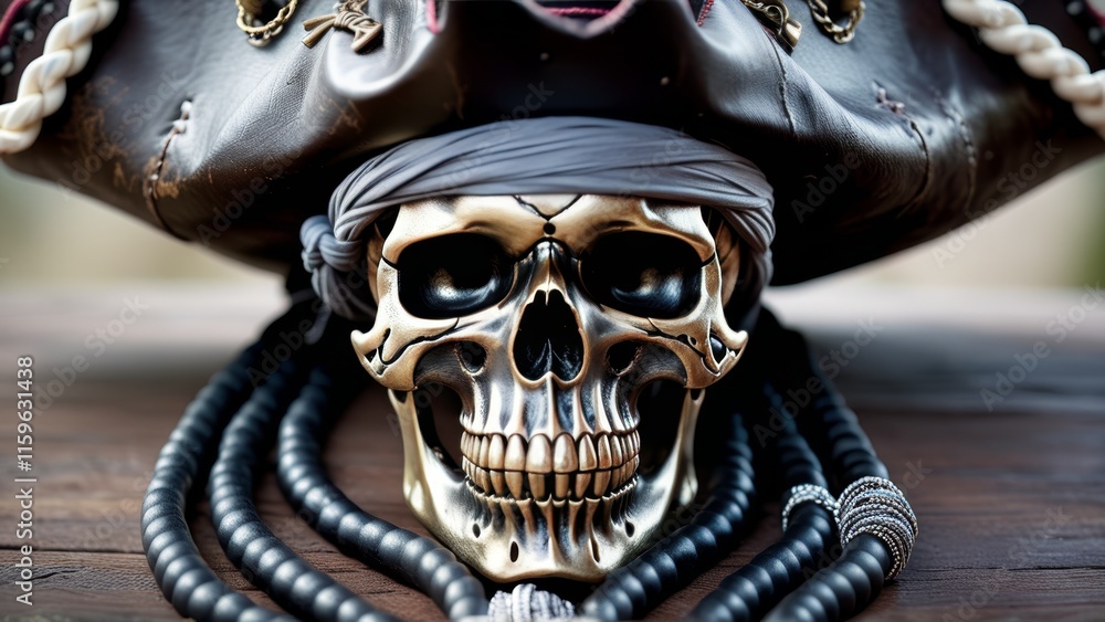 skull of ship captain in black hat close up skull of ship captain in black hat close up