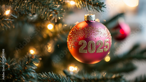 2025 Christmas Ornament on a Festive Tree