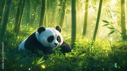 Peaceful Panda Sleeping In Bamboo Forest photo