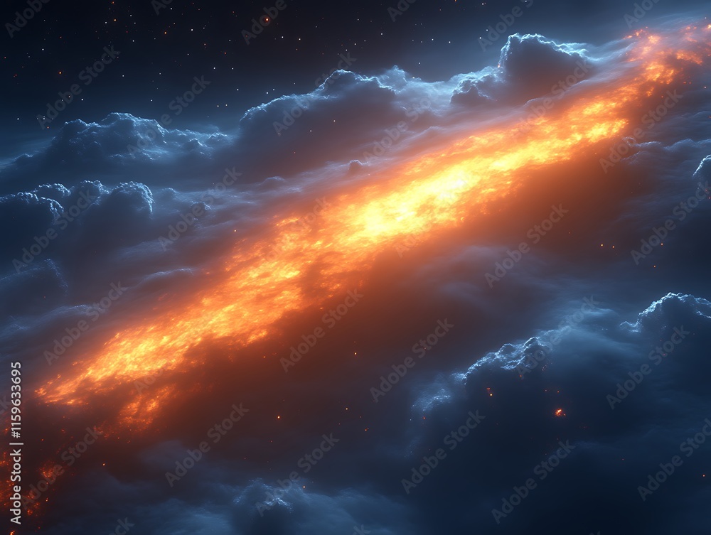 Celestial Fire River Flows Through Dark Cosmic Clouds Celestial Fire River Flows Through Dark Cosmic Clouds