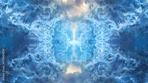 Imaginary frostwork design on window reflected. Frostweave. Illustration