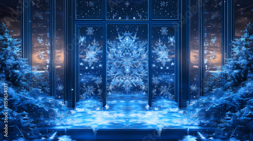 Imaginary frostwork design on window reflected. Frostweave. Illustration