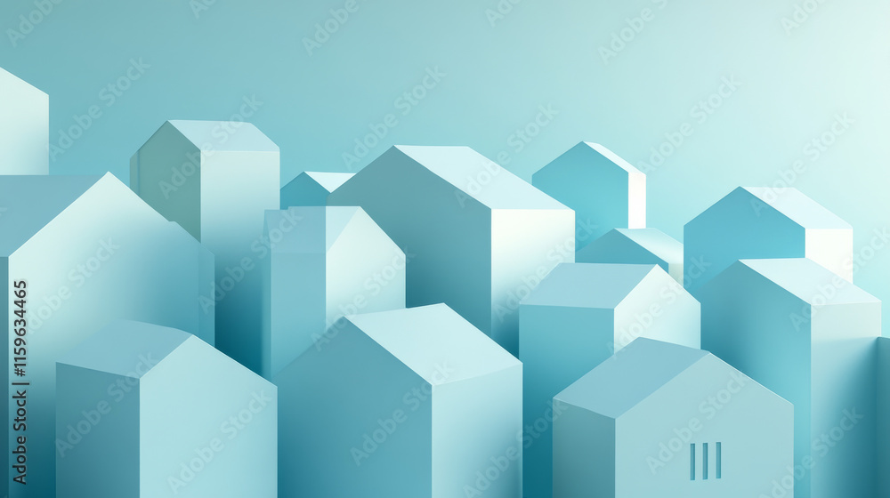 3D render of a building vector. The contours of houses on a blue drawing 3D render of a building vector. The contours of houses on a blue drawing