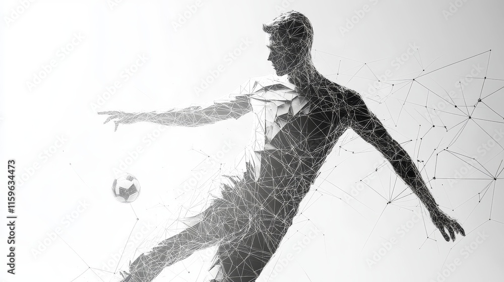 Fototapeta premium Football player of the triangles, particle divergent composition, vector illustration