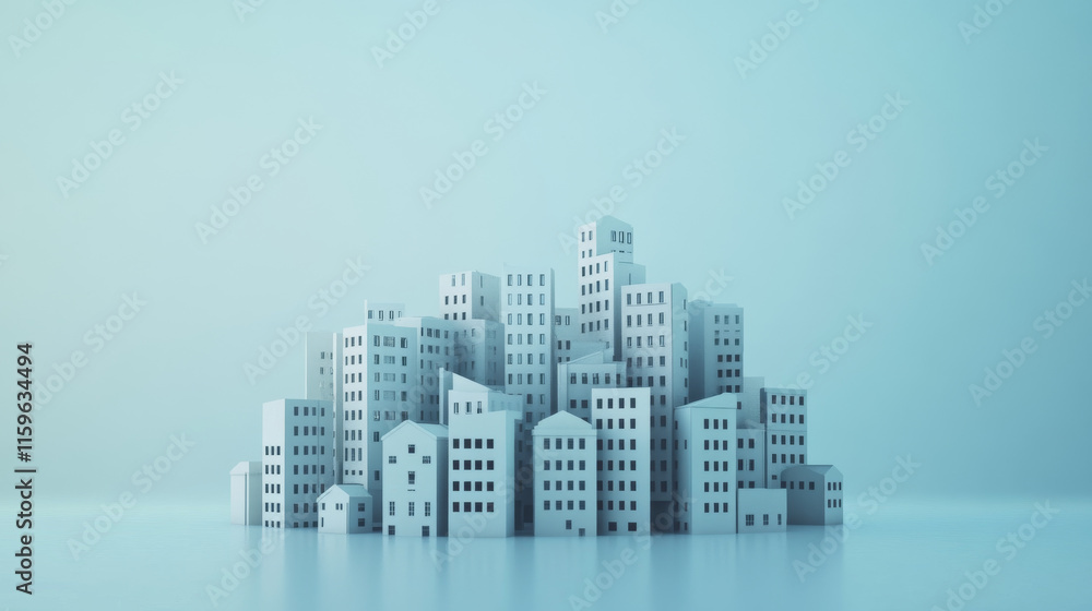 3D render of a building vector. The contours of houses on a blue drawing 3D render of a building vector. The contours of houses on a blue drawing