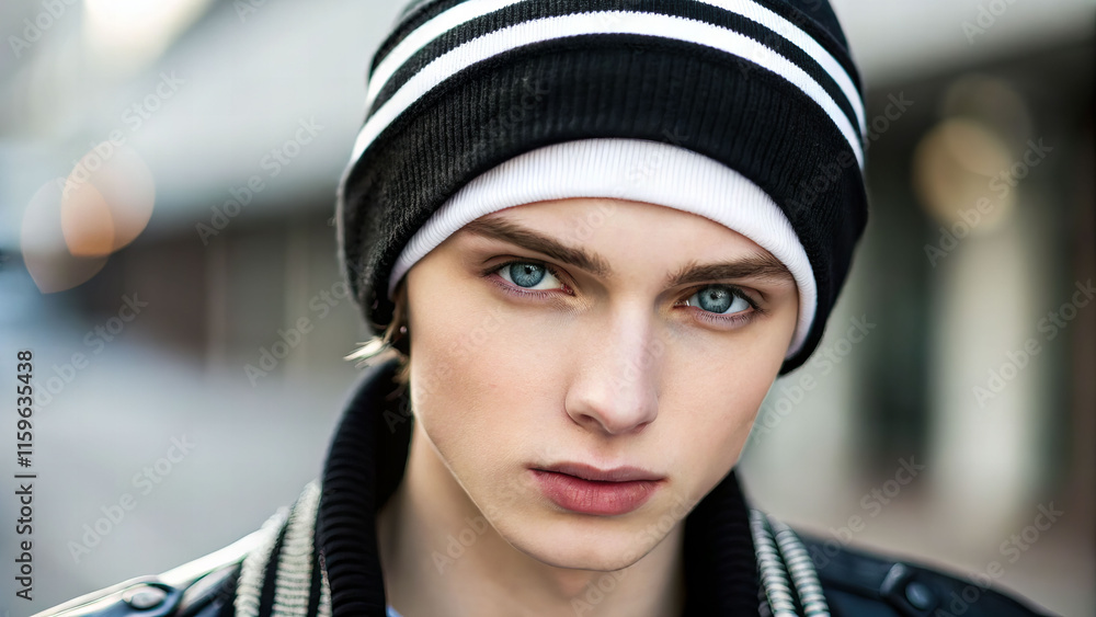 Monochrome portrait of a young man in a city setting urban environment close-up perspective Monochrome portrait of a young man in a city setting urban environment close-up perspective