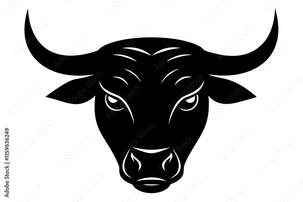 Bull Head black silhouette vector, Simple silhouette Design vector icon with white background Bull Head black silhouette vector, Simple silhouette Design vector icon with white background