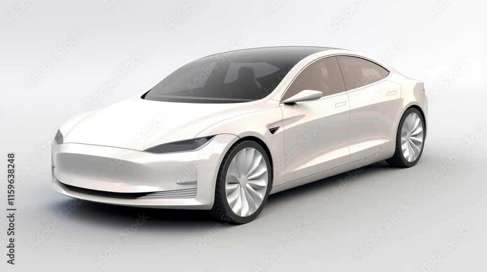 Contemporary 3D White Sedan Car with Clean Chrome and Aluminium Finish Contemporary 3D White Sedan Car with Clean Chrome and Aluminium Finish