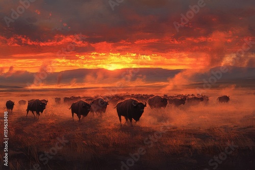 Wallpaper Mural Buffalo herd migration at sunset over vast plain Torontodigital.ca