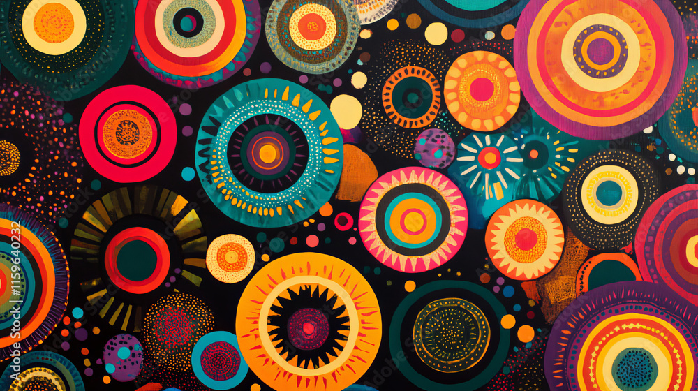 A seamless background of circular patterns. Seamless patterns from shapes color. A star-shaped pattern. A seamless background of circular patterns. Seamless patterns from shapes color. A star-shaped pattern.