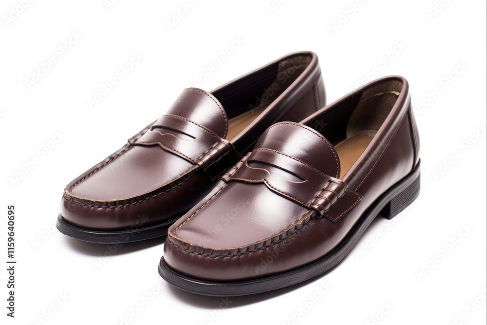 Dark Brown Loafers - Stylish Slip-On Pair for Casual Attire. Isolated Footwear Dark Brown Loafers - Stylish Slip-On Pair for Casual Attire. Isolated Footwear