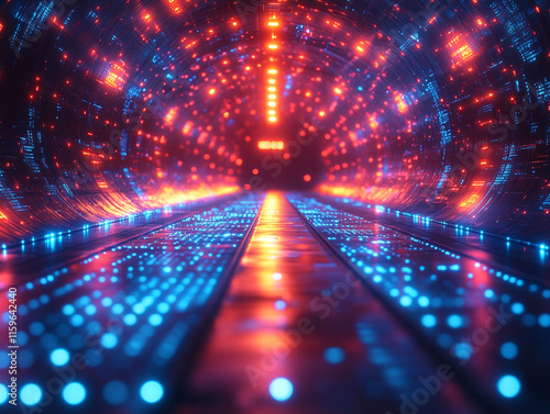 Glowing Data Tunnel in Cyberspace