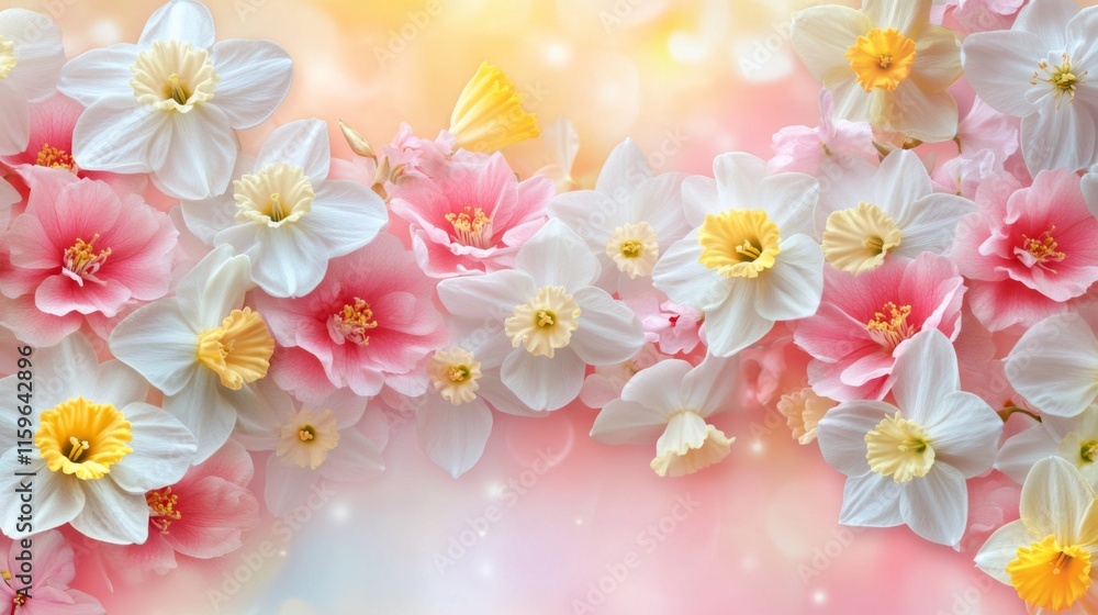 Delicate Pink And White Daffodils And Flowers Delicate Pink And White Daffodils And Flowers
