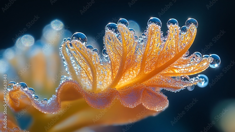 Orange Flower Petals Covered In Dew Drops Orange Flower Petals Covered In Dew Drops