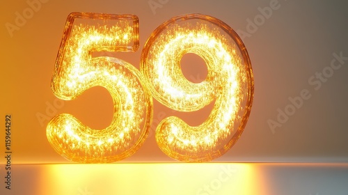 Glowing number 59 with fire inside. photo