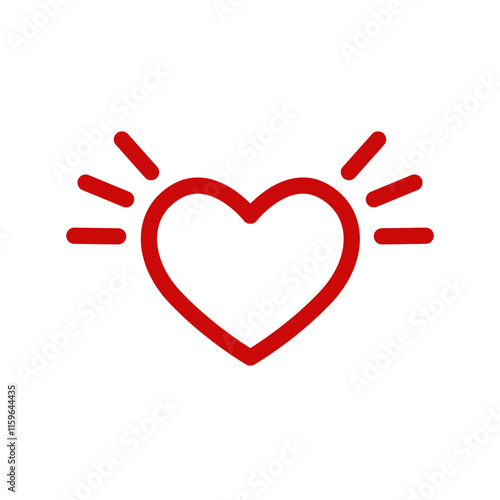 A Heart with a glow or wings on the sides. Vector icon. Editable Red graphic stroke line.