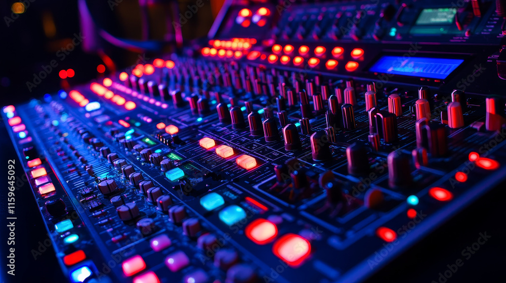 Sound Amplifier connect to microphone and mixer in the Recording Studio Background with Copy space Sound Amplifier connect to microphone and mixer in the Recording Studio Background with Copy space