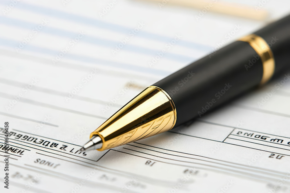 close up of pen resting on detailed financial document, symbolizing professionalism and precision in business close up of pen resting on detailed financial document, symbolizing professionalism and precision in business