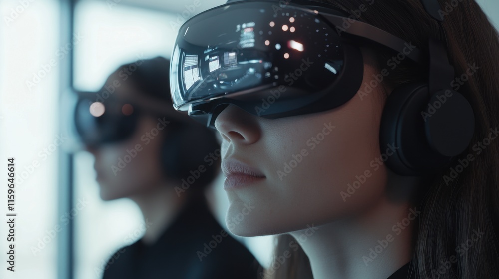 Immersive VR Headset Experience Two Women in Virtual Reality Immersive VR Headset Experience Two Women in Virtual Reality