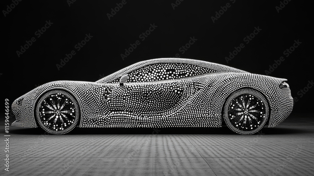 Naklejka premium The car of the particles. The crossover consists of circles and points. Vector illustration.