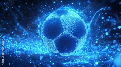 Football of blue glowing dots. Football is made up of particles. Vector illustration