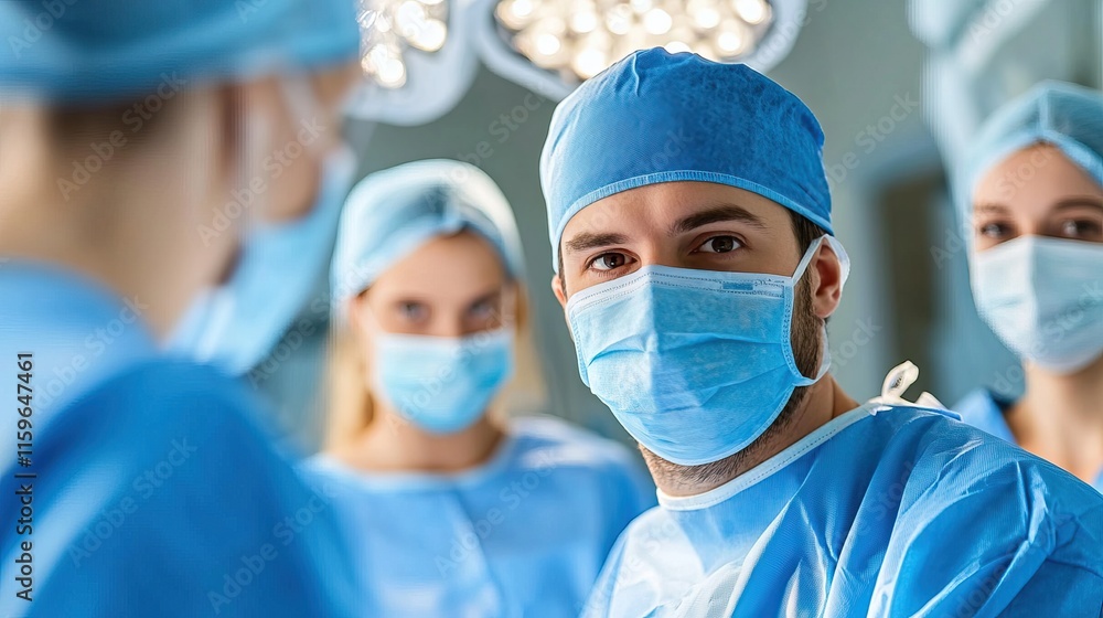 A surgical team in sterile attire performing an operation in the operating room. Surgery AI generated image A surgical team in sterile attire performing an operation in the operating room. Surgery AI generated image