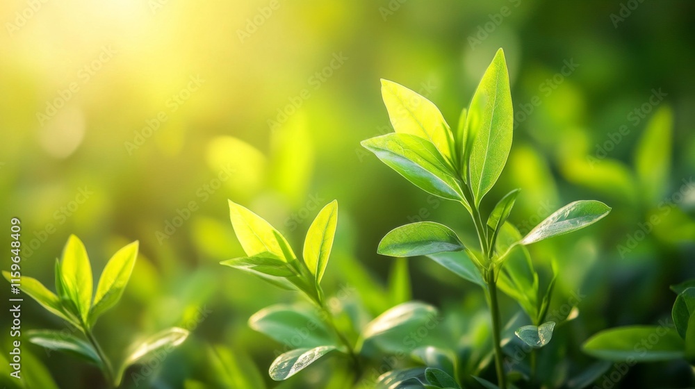 Fototapeta premium Vibrant Green Leaves Basking In Sunlight