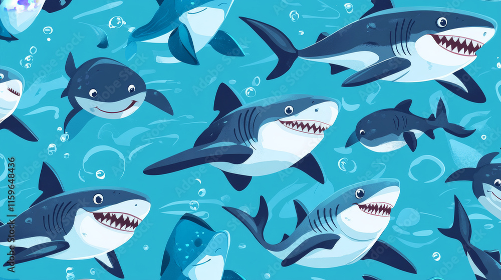 Vector seamless pattern of sharks and fish. Chaotic sharks and fish. eps 10. Vector seamless pattern of sharks and fish. Chaotic sharks and fish. eps 10.