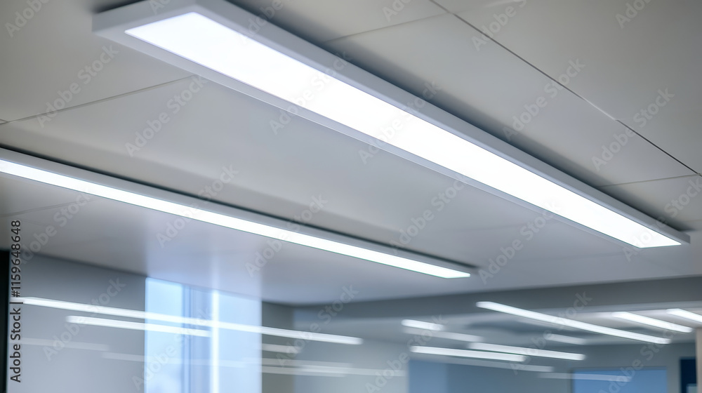 fluorescent ceiling lamp modern design in the co-working space business office, hanging light in large building fluorescent ceiling lamp modern design in the co-working space business office, hanging light in large building