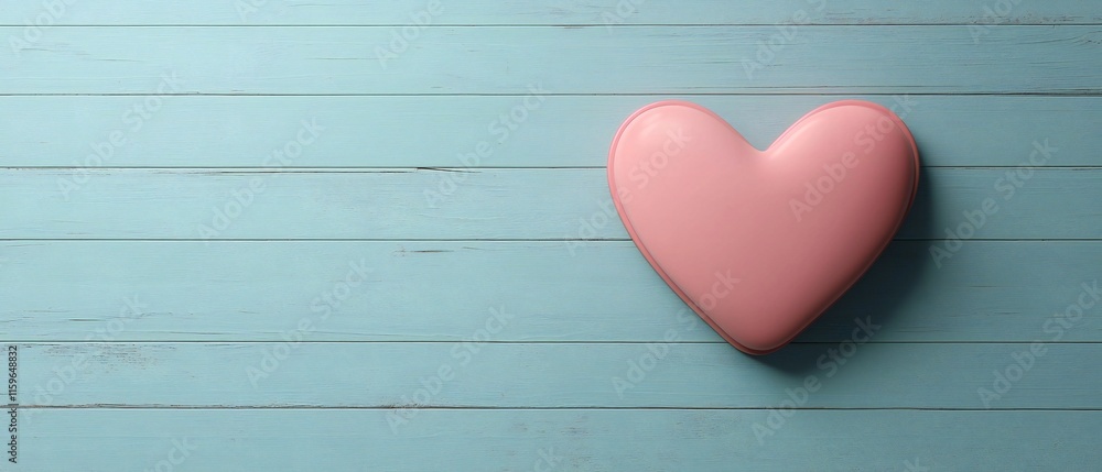 Valentine's Day Pink Heart on Light Blue Wooden Background Love Romance Valentine's Day Pink Heart on Light Blue Wooden Background Love Romance