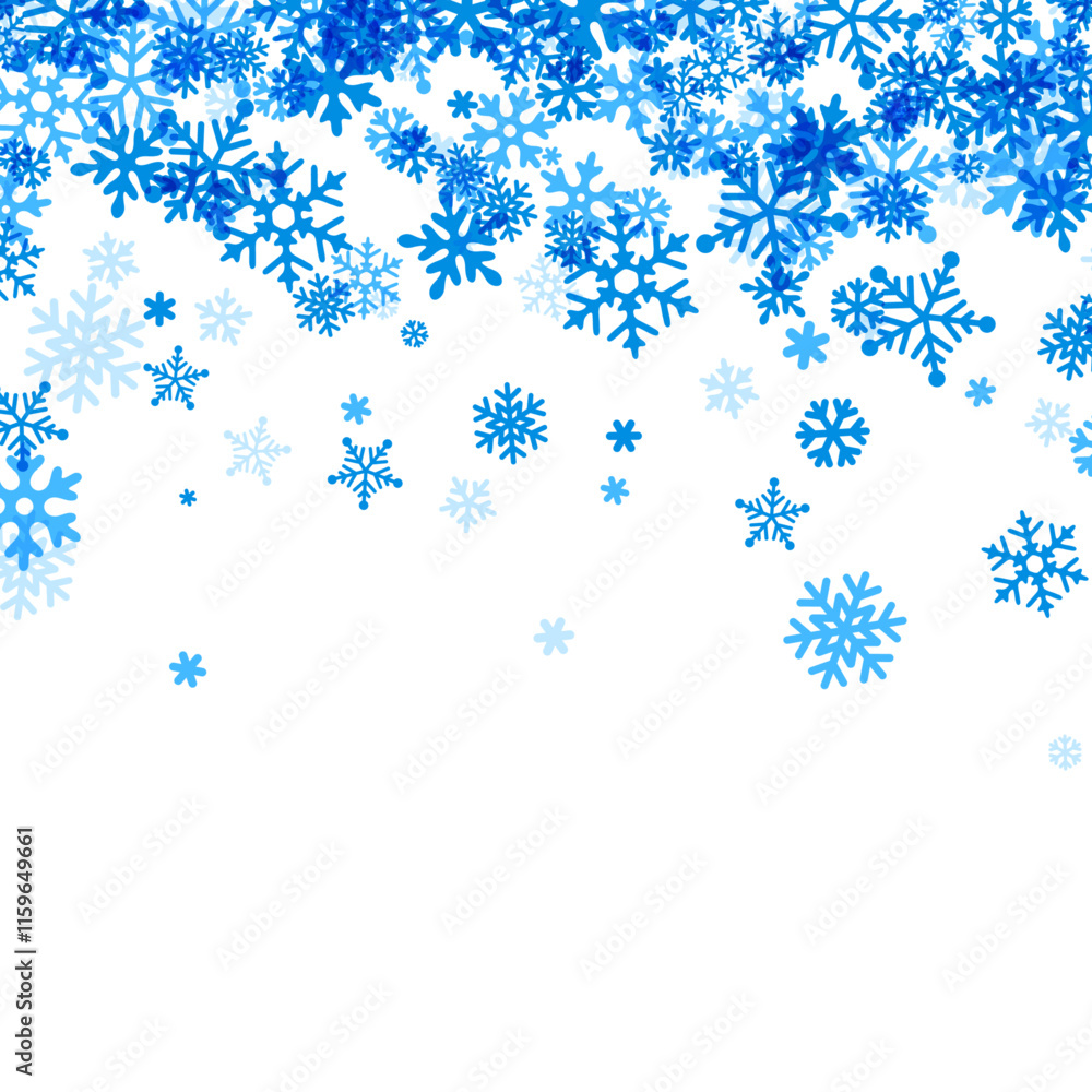 A cascade of blue snowflakes on a clean white backdrop, perfect for winter-themed projects, seasonal greeting cards, or festive decorations. A cascade of blue snowflakes on a clean white backdrop, perfect for winter-themed projects, seasonal greeting cards, or festive decorations.