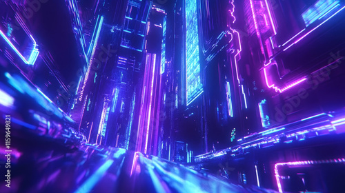 Futuristic vibrant blue purple color speed light, abstract timelapse highspeed car light trail motion effects at night 3d rendering, dynamic neon curve