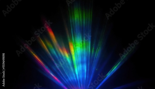 暗い表面に反射した虹の光の効果。背景、グラフィックデザイン、アートプロジェクトに最適。ポスター、招待状、デジタル装飾に鮮やかで輝くタッチを与えます。

