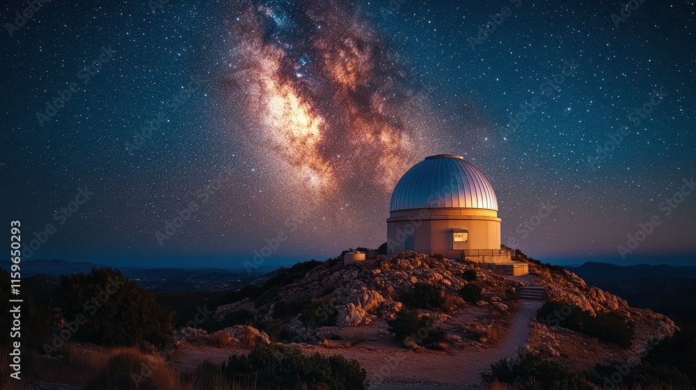 Observatory dome at night illuminated by a faint celestial glow Observatory dome at night illuminated by a faint celestial glow