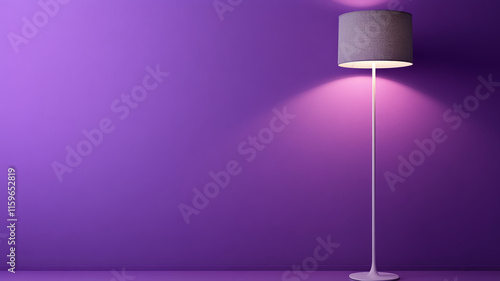Modern floor lamp casting light on a purple wall. photo