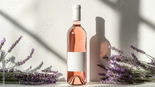 Provence Wine bottle in lights and shadows. Mockup banner photo