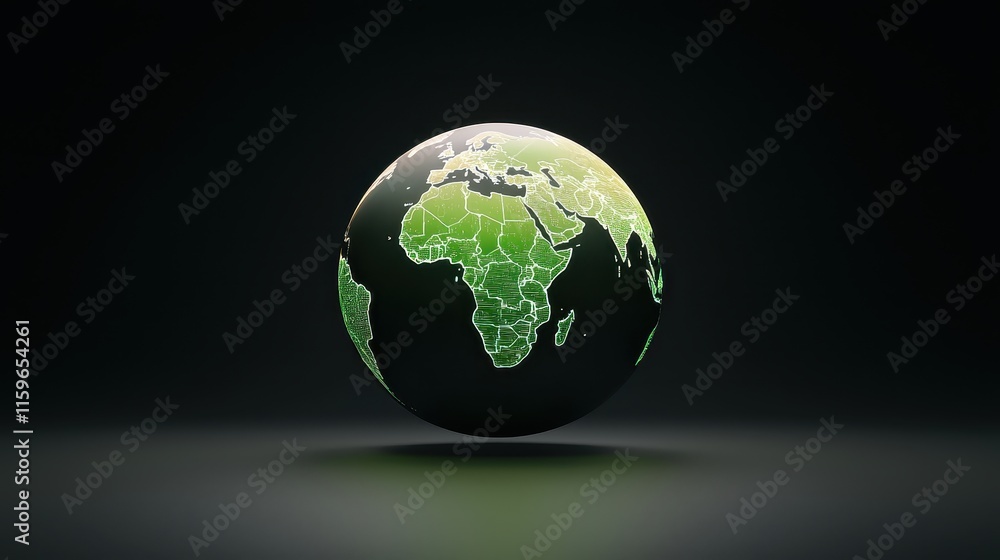 3D Render of a Detailed Green Earth Globe on a Dark Background Illustrating Environmental Sustainability and Geographical Diversity Across Continents and Oceans 3D Render of a Detailed Green Earth Globe on a Dark Background Illustrating Environmental Sustainability and Geographical Diversity Across Continents and Oceans