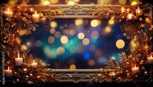 花や絡み合う枝、輝く光で装飾された豪華な金の額縁が闇から浮かび上がり、魔法のようで洗練された雰囲気を生み出します。各額縁は、柔らかな光と踊る金色のボケの球に包まれた幻想的な世界への扉のように見えます。

