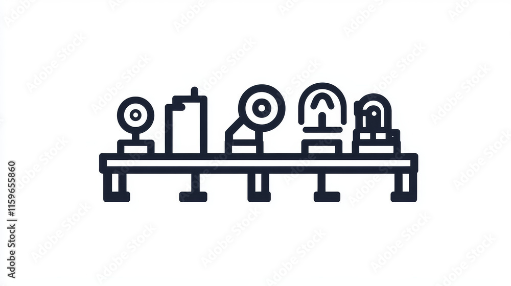 Production line icon. Production line icon on a white background, isolated. The icon has three uses in applications and websites. Vector illustration. Production line icon on a white background. Production line icon. Production line icon on a white background, isolated. The icon has three uses in applications and websites. Vector illustration. Production line icon on a white background.