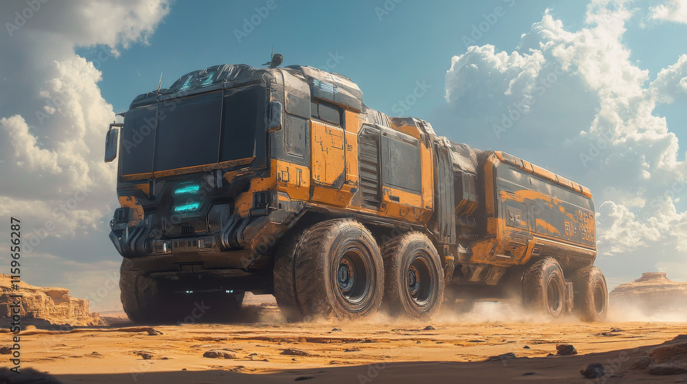 Obraz premium The truck is a hologram. Digital and technological background of the truck. Futuristic truck design