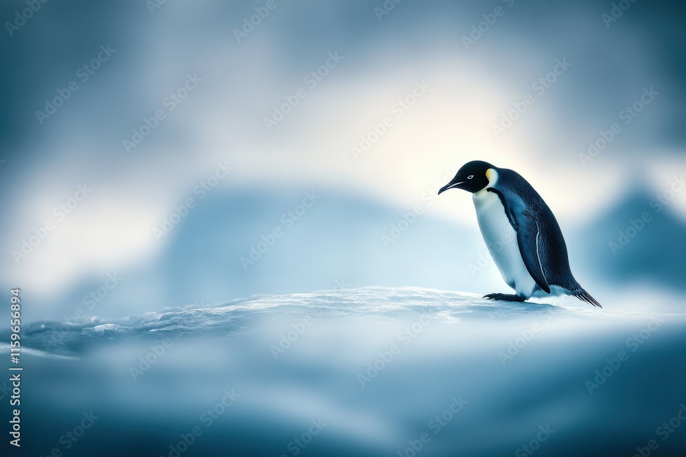 Obraz premium Emperor penguin on icy Antarctic floe isolated and resilient