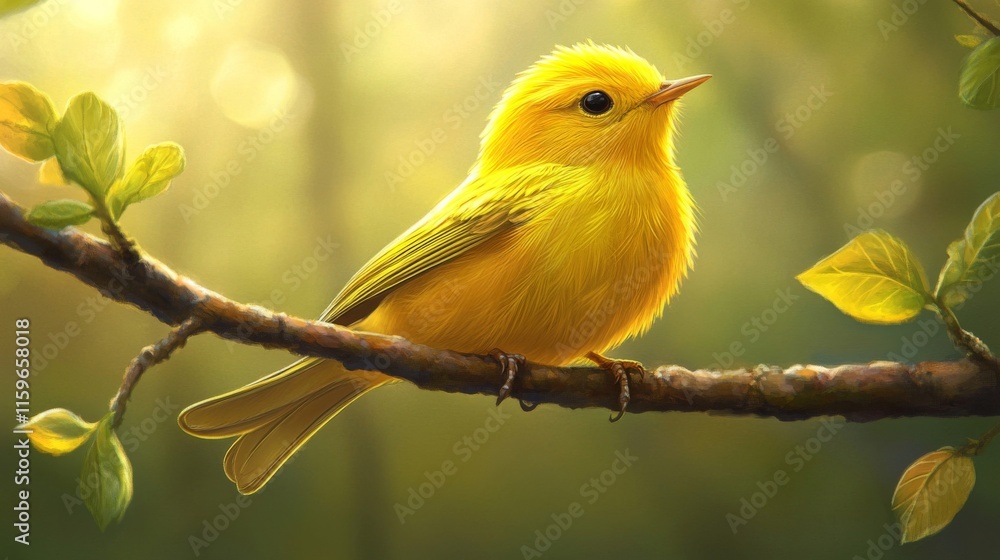 Obraz premium A Vibrant Yellow Bird Perched On A Branch