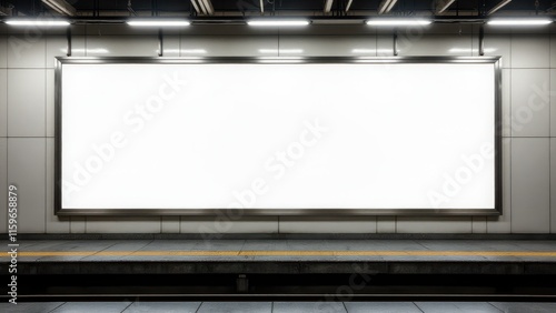 Subway station with a clean and empty billboard mockup for advertising with white background. photo