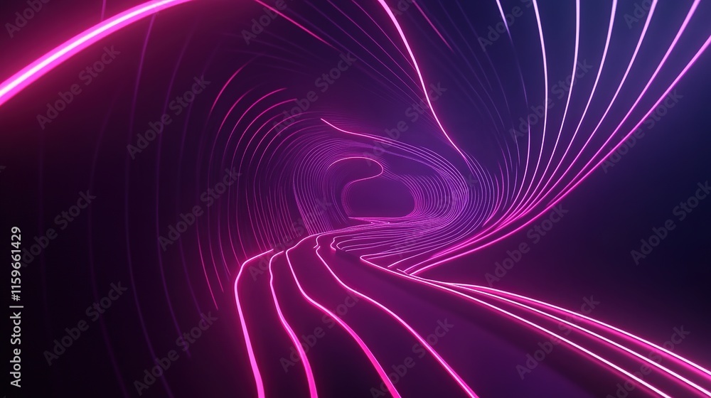 Fototapeta premium Vibrant neon lines twist and turn through dark, surreal tunnel s