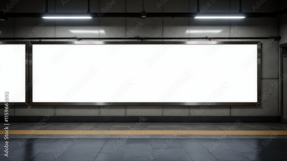 Empty subway advertising mockup with clean white background, ideal for custom ads and promotions. Empty subway advertising mockup with clean white background, ideal for custom ads and promotions.